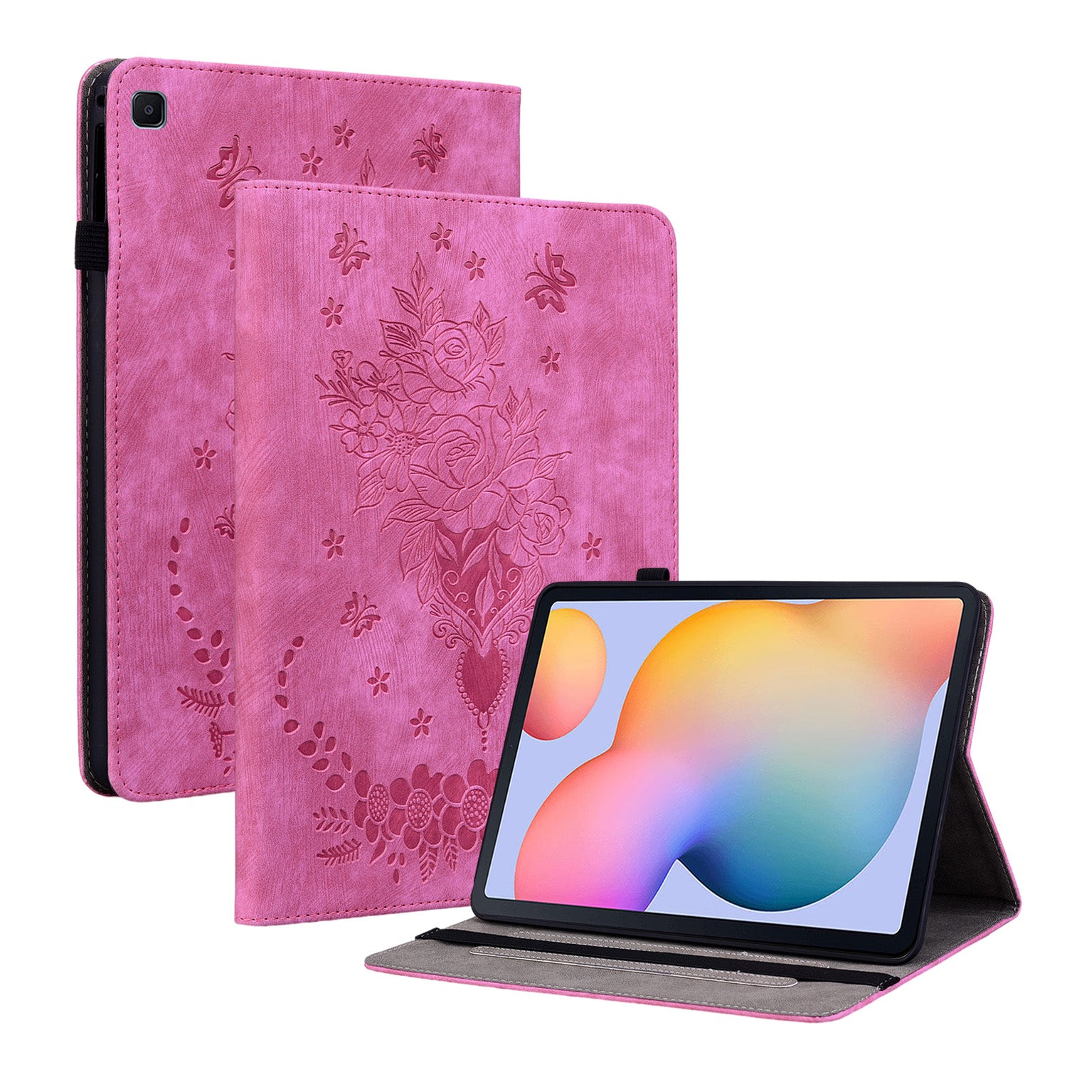 For Samsung Galaxy Tab S6 Lite / Tab S6 Lite (2022) Butterfly Rose Imprinted Leather Stand Case Card Holder Tablet Cover For Samsung Galaxy Tab S6 Lite / Tab S6 Lite (2022) Butterfly Rose Imprinted Leather Stand Case Card Holder Tablet Cover